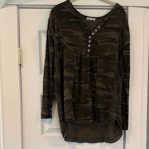 Sweet Romeo Olive Camouflage Long Sleeve Top